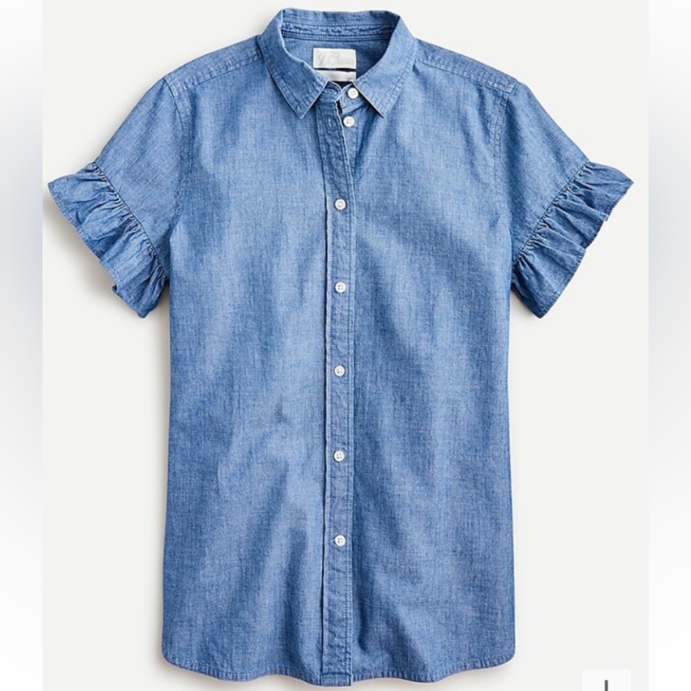 NWT J.Crew Classic fit ruffle s/s Chambray shirt, Blue, Size 8